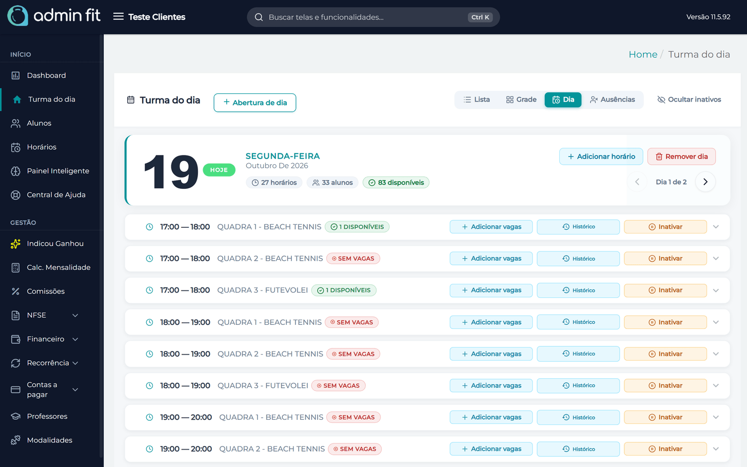 Painel Admin Fit para software para arenas e quadras