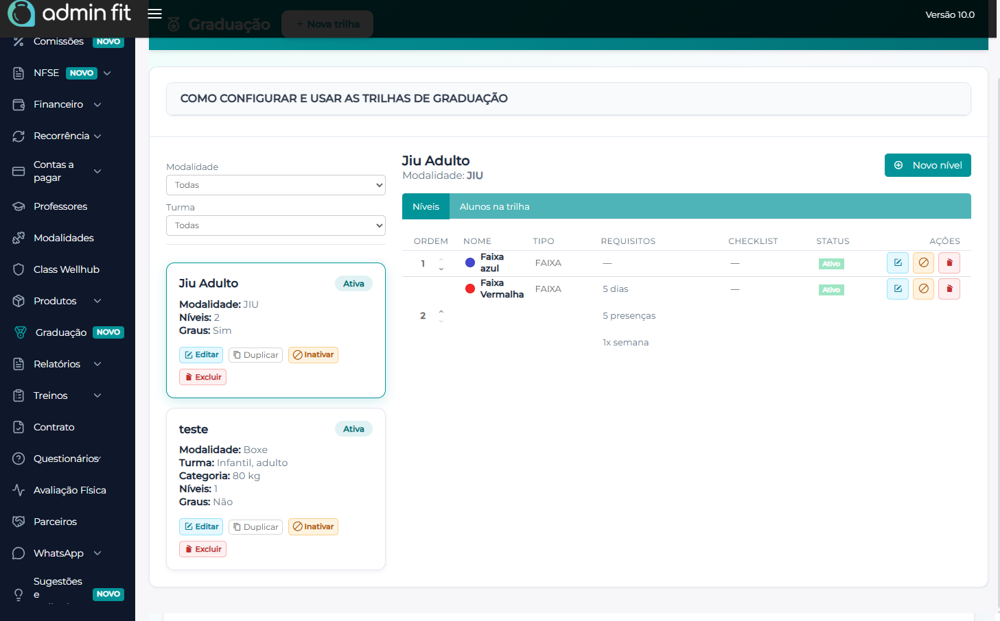 Tela com rotinas operacionais da gestão no dia a dia