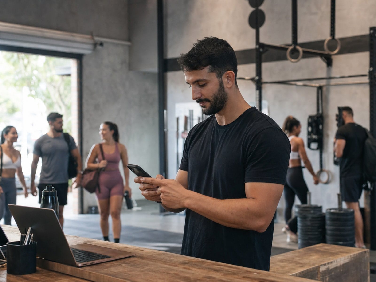 Aluno e gestor recebendo push de comunicado e lembrete de aula no app